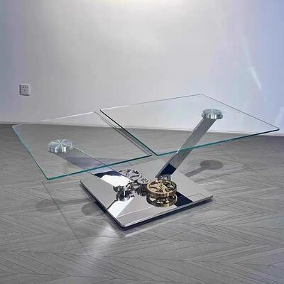Astrolab北欧经典设计师不锈钢玻璃方形茶几意式旋转式机械茶几