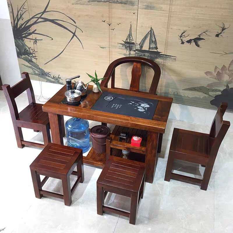 老船木茶桌实木家用小茶台功夫泡茶几简约小户型阳台喝茶桌椅组合