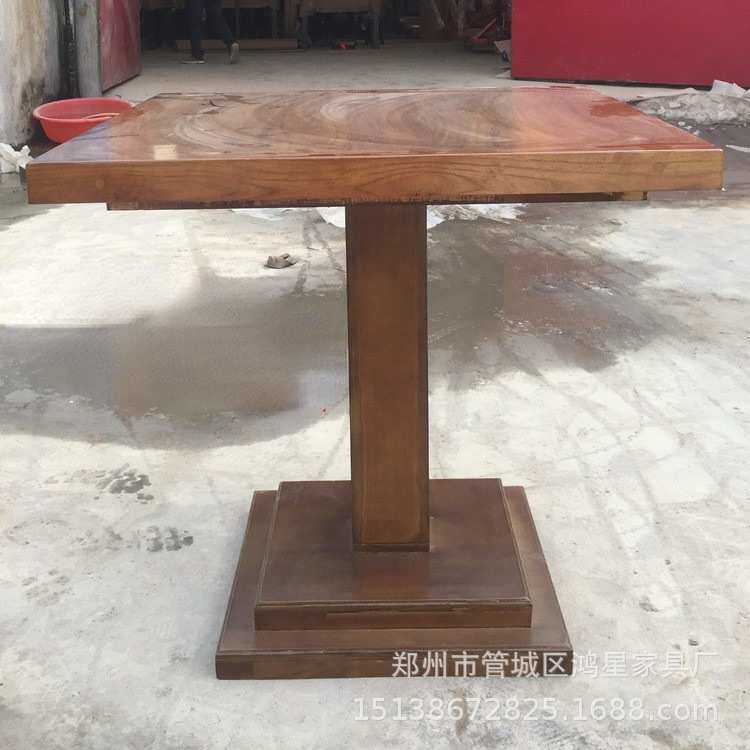 地中海实木餐桌椅组合咖啡厅奶茶馆桌椅酒吧复古双人桌家用做旧