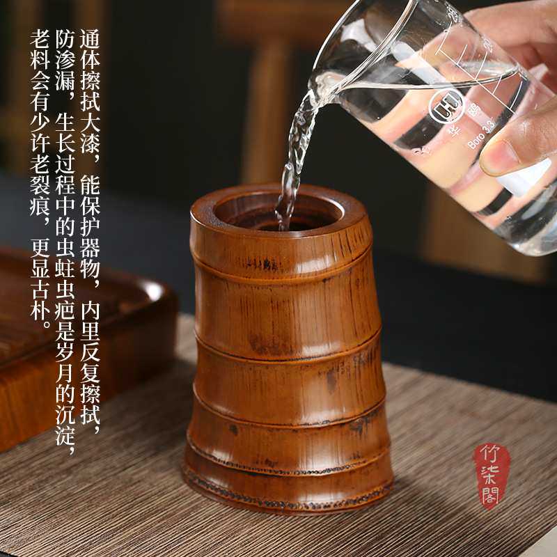 大漆金竹根花器插花器皿中式花盆花瓶小花架竹筒水培桌面装饰摆件