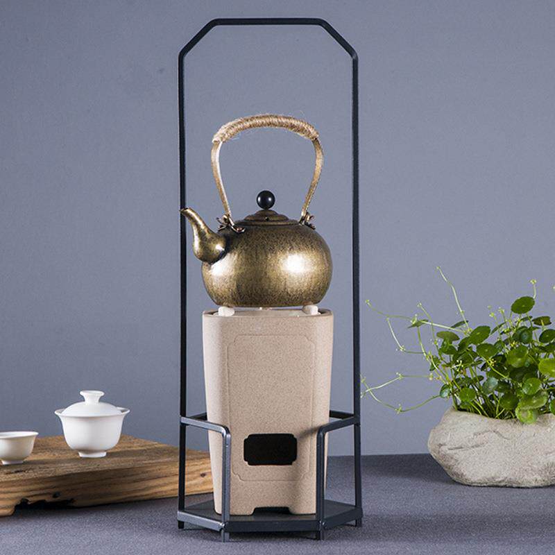 君汇茶艺提梁煮茶烧水壶侧把壶铜壶泡茶器碳炉风炉橄榄炭核桃炭炉
