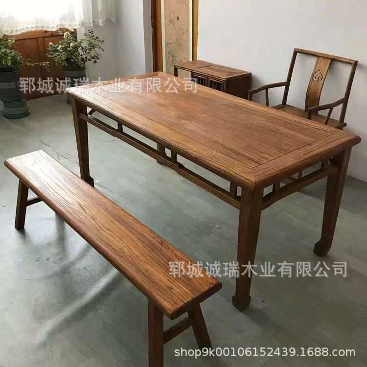 老榆木桌子家具组合复古茶桌实木吧台大板桌民宿家用长方形办公桌