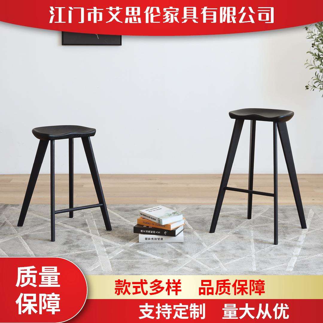 新中式实木吧台椅黑色轻奢吧台凳子高脚凳书店咖啡厅酒吧家用厂家