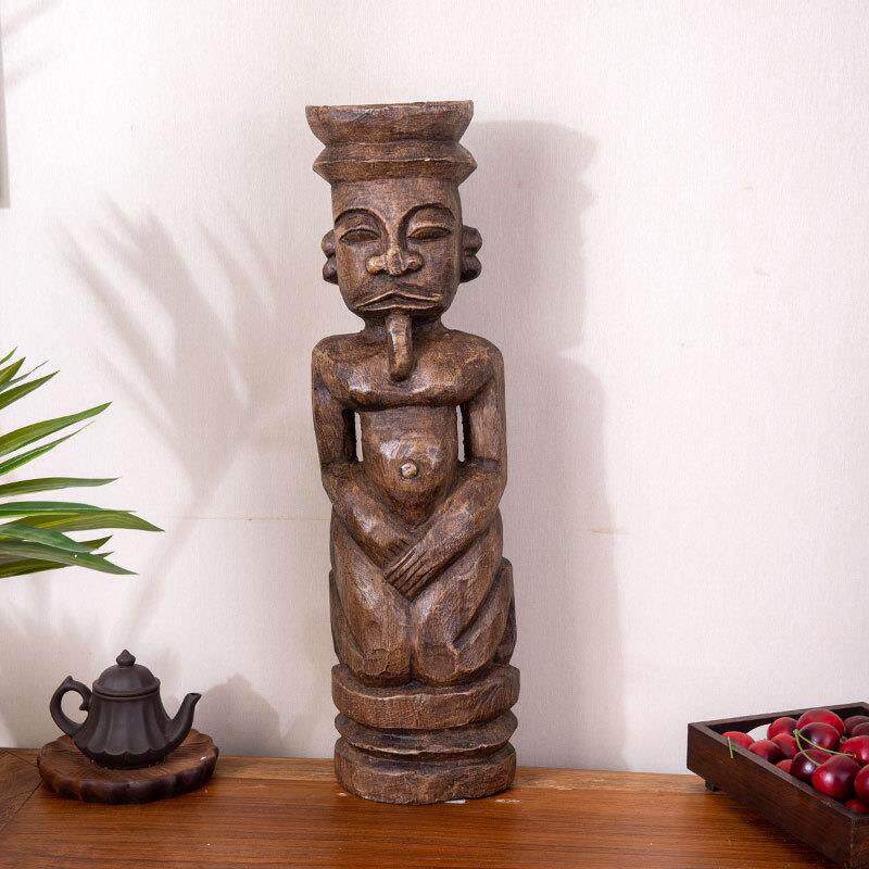 泰式风民宿空间布置软装设计客厅玄关家具装饰部落人偶桌面摆件