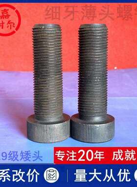 10.9级细牙薄头内六角螺丝M12m10*1.25x45镀白彩锌矮头地板螺钉20