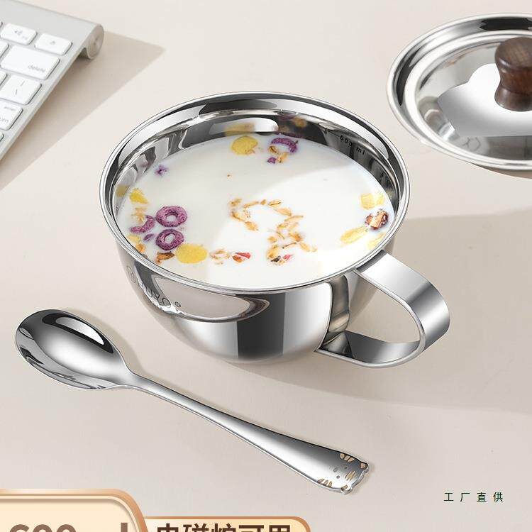 316L不锈钢早餐杯碗带刻度豆浆酸奶泡燕麦专用杯儿童牛奶杯带盖勺