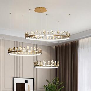 后现代轻奢吊灯全铜叶子客厅灯高档设计师创意圆环艺术护眼吊灯