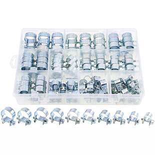 跨境92PCS盒装镀锌双耳抱箍软管夹迷你喉箍金属紧固件套装