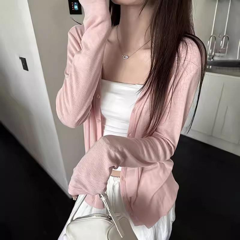 薄款莱赛尔天丝针织防晒开衫女夏配吊带连衣裙子外搭披肩罩衫衬衫