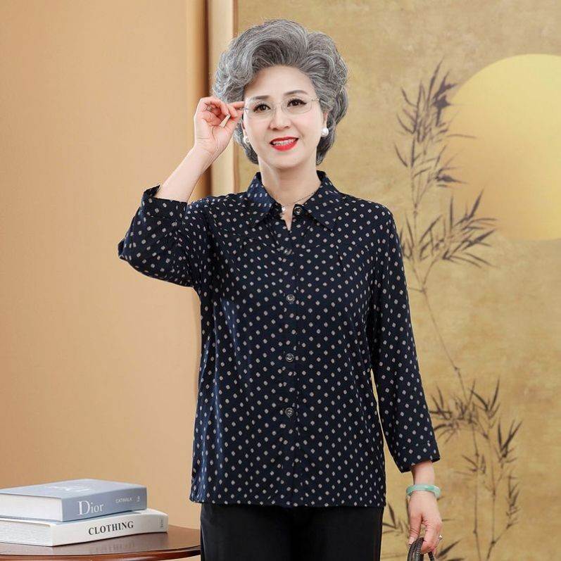 棉绸衬衣女装中老年妈妈夏装七分衣服衬衫宽松老奶奶加肥加大上衣