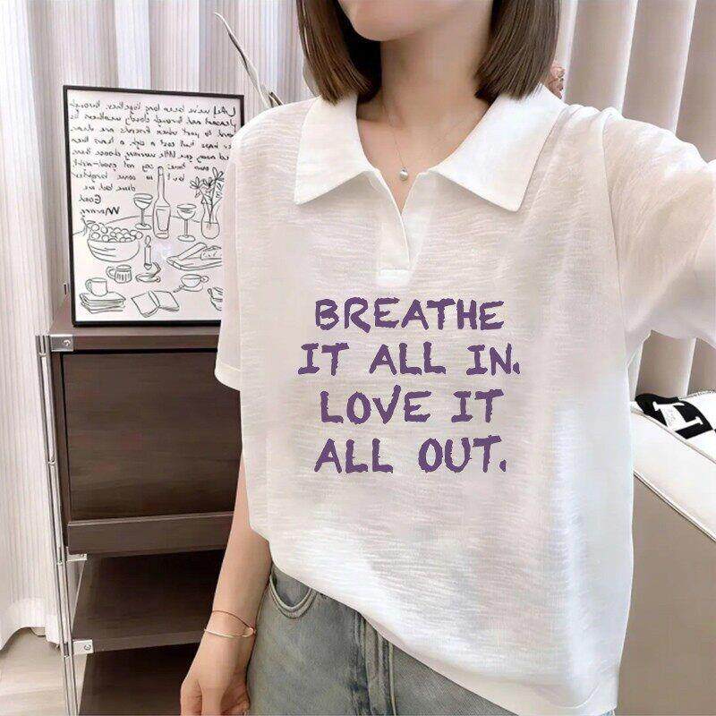 美式竹节棉polo领短袖t恤女大码胖mm300斤设计感小众翻领上衣服夏