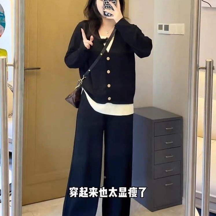 新款大码三件套110-220斤宽松懒惰卫衣阔腿裤子套装(卡码拍小)