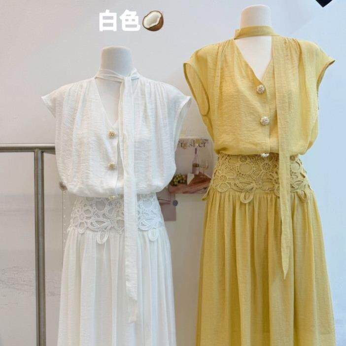 夏季新款气质百搭韩版风格v领无袖上衣高腰半身裙套装女