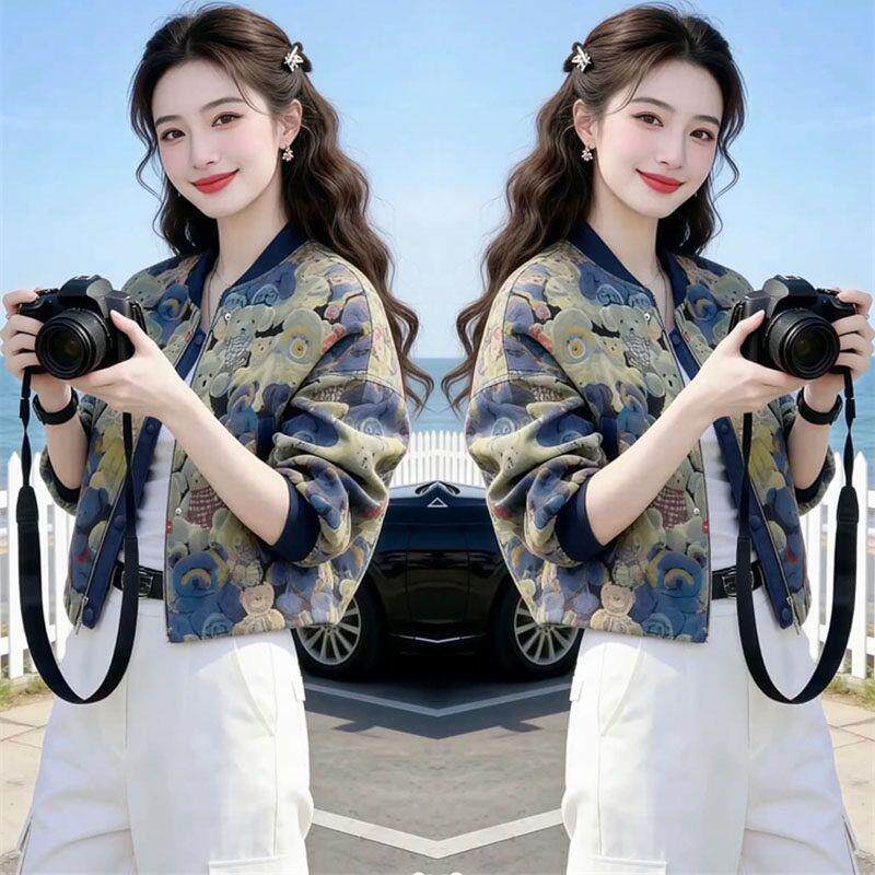 2026春季新款棒球服 短款外套女欧货 重工印花小熊显瘦夹克