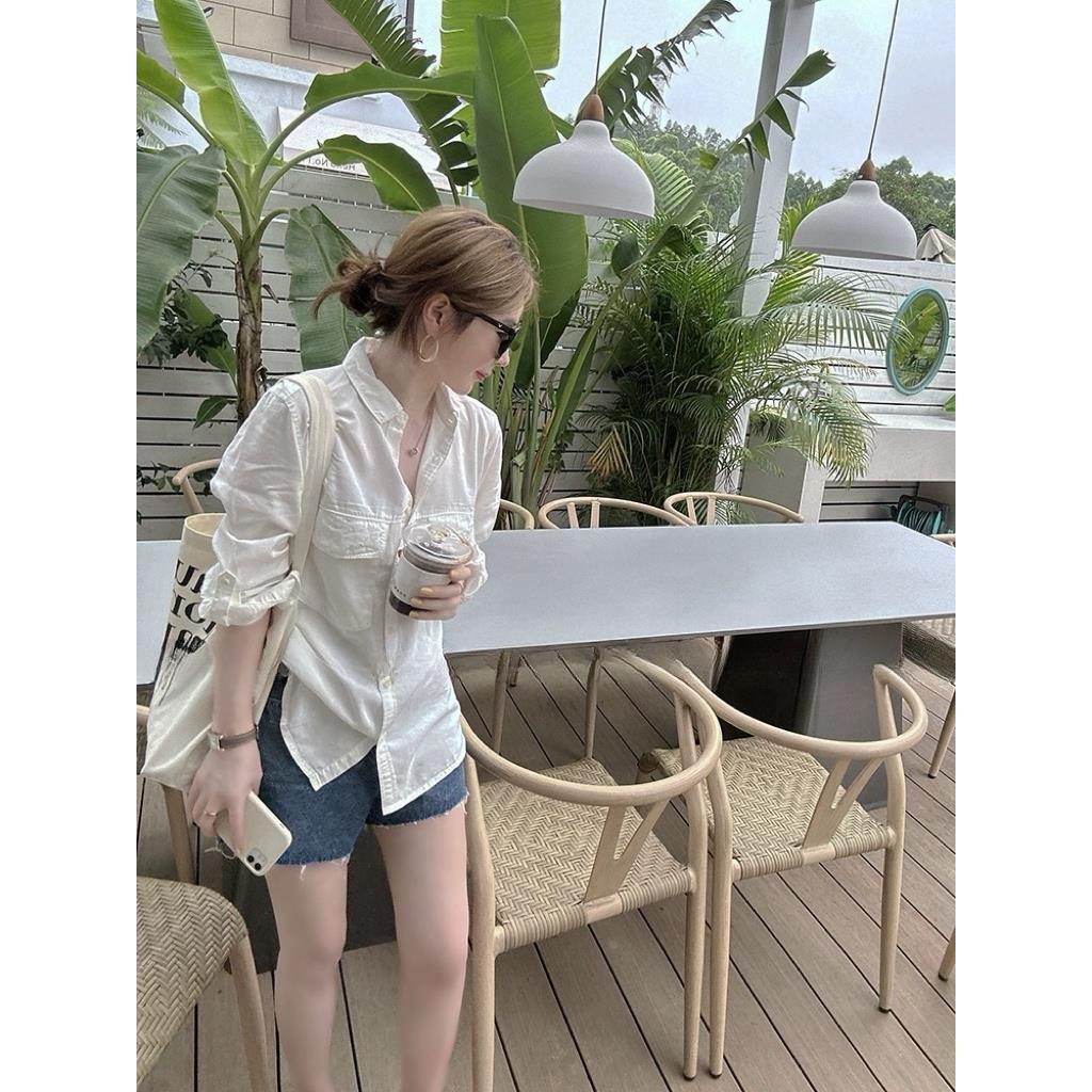 高级感天丝棉垂感白色衬衫女装春秋长袖宽松慵懒外穿衬衣正肩上衣