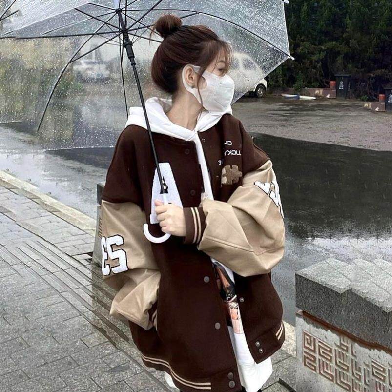 2023春秋季新款复古拼接刺绣棒球服 外套女宽松韩版学生原宿风潮