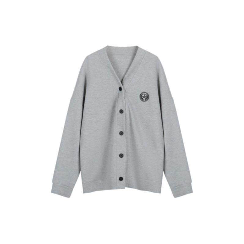 灰色韩系长袖卫衣棒球服 女学院风外套 春秋新款中长款v领开衫