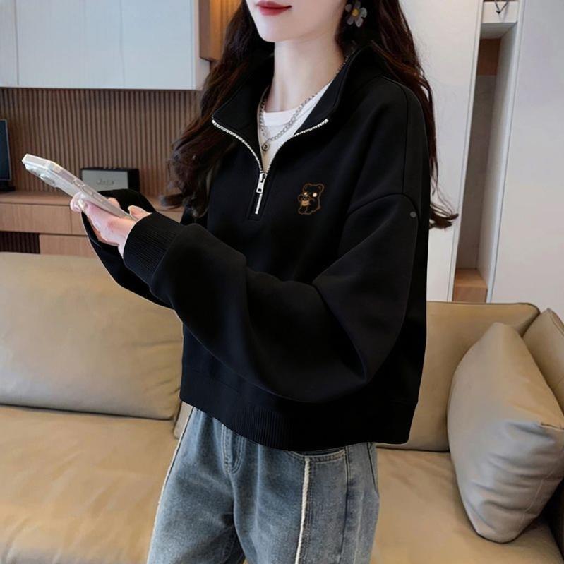 捡漏款休闲卫衣女款2026新款春秋季百搭上衣小个子半拉链短款外套图片
