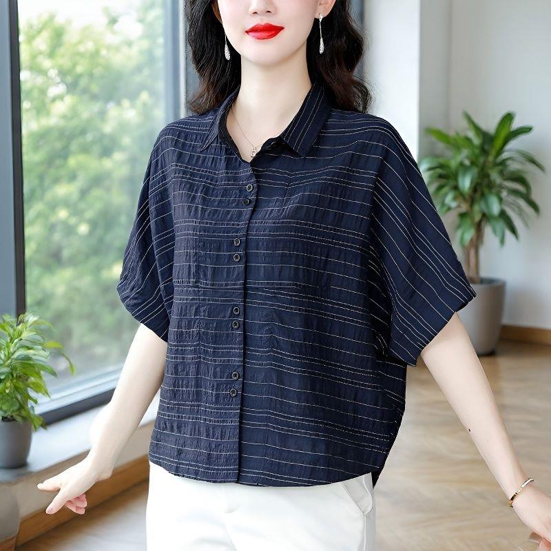 休闲短袖女夏季新款2026韩版宽松洋气蝙蝠衬衫薄款遮肚显瘦上衣潮