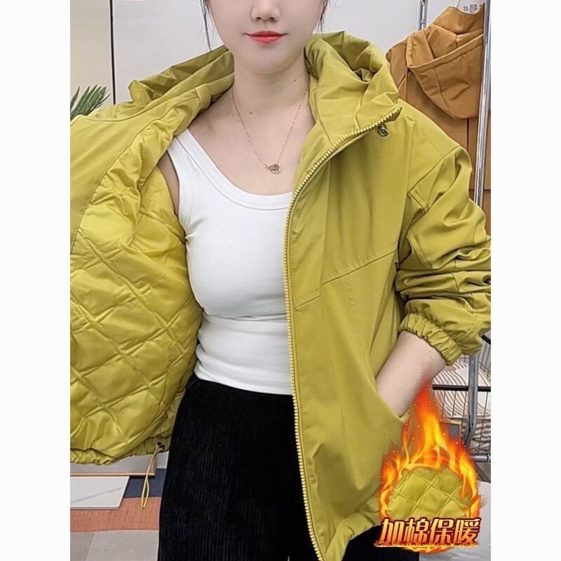 加棉加厚短款外套秋冬新款百搭拉链小个子二棉冲锋衣夹克棉服上衣