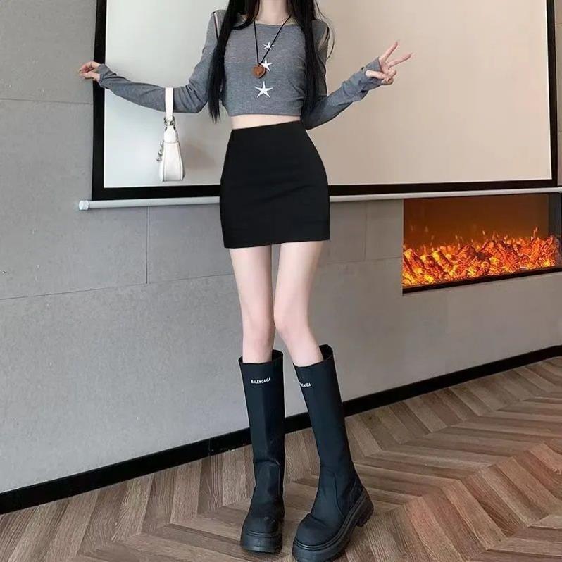 黑色高腰弹力包臀半身裙2025春夏紧身百搭显瘦弹力短裙防走光裙子