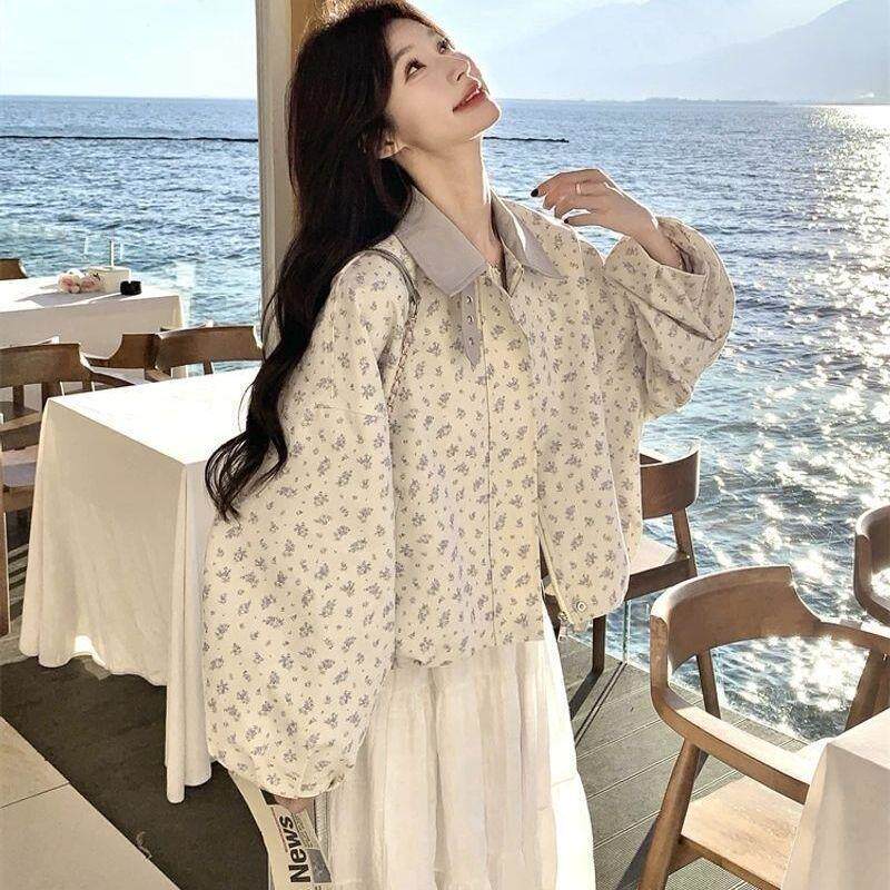 碎花工装短外套 女春秋2026新款 大方得体夹克上衣小个子