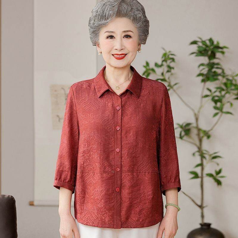 中年妈妈夏装衬衫2025新款中老年女士时尚衬衣高贵中老年人上衣服