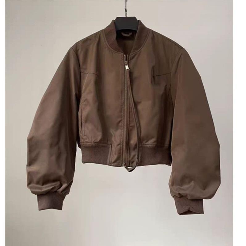 美式辣妹高腰短款飞行服夹克上衣女春秋季复古立领棒球服百搭外套