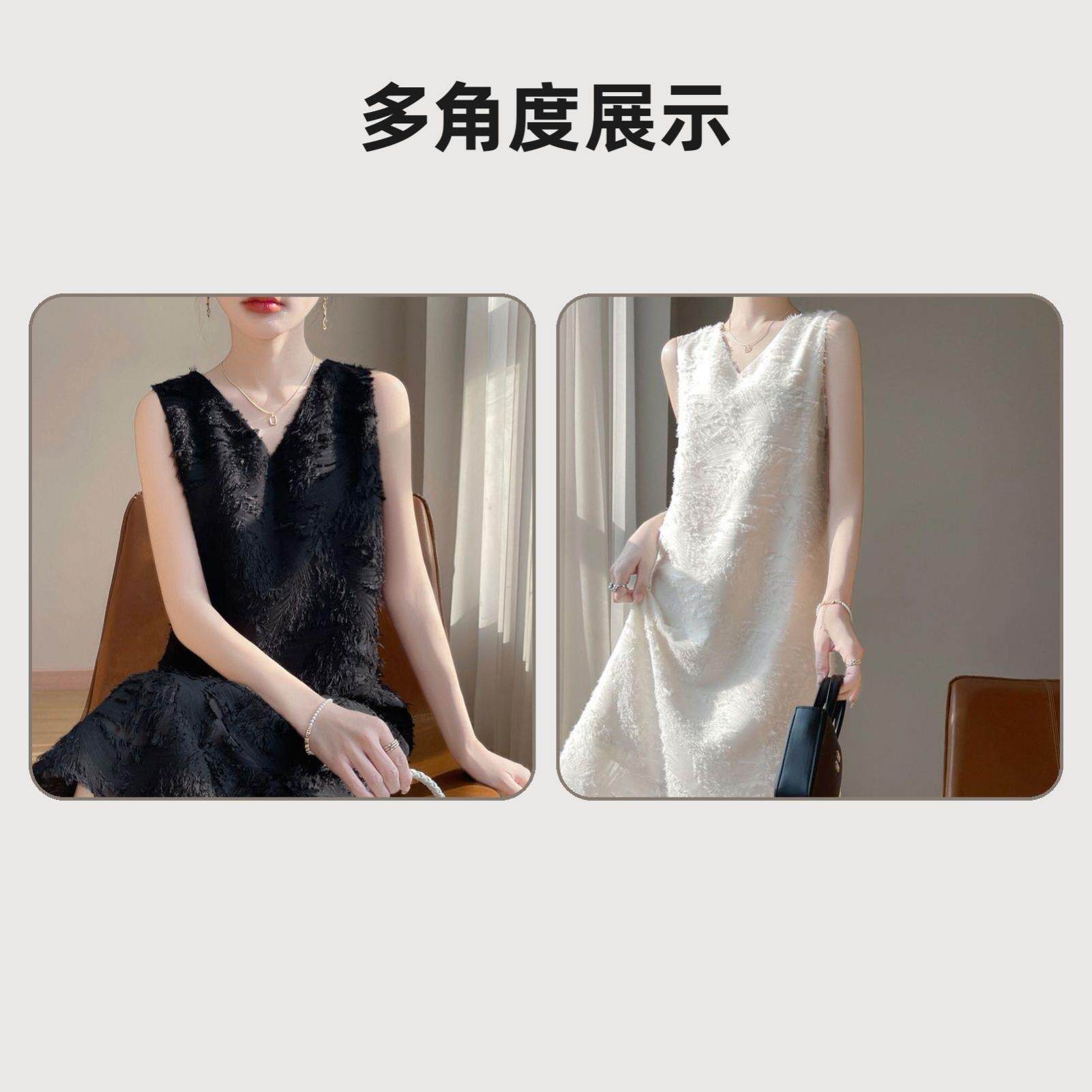 夏季新款法式V领 优雅流苏花小香风 宽松显瘦连衣裙
