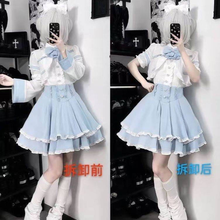 软妹原创水色日系多巴胺lolita两件套荷叶边小清新连衣裙夏季裙子