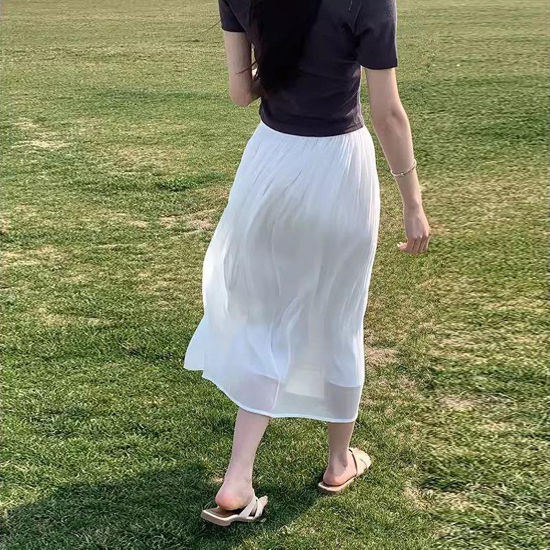 雪纺流光网纱半身裙女春秋夏高腰垂感气质百搭显瘦a字超仙百褶裙