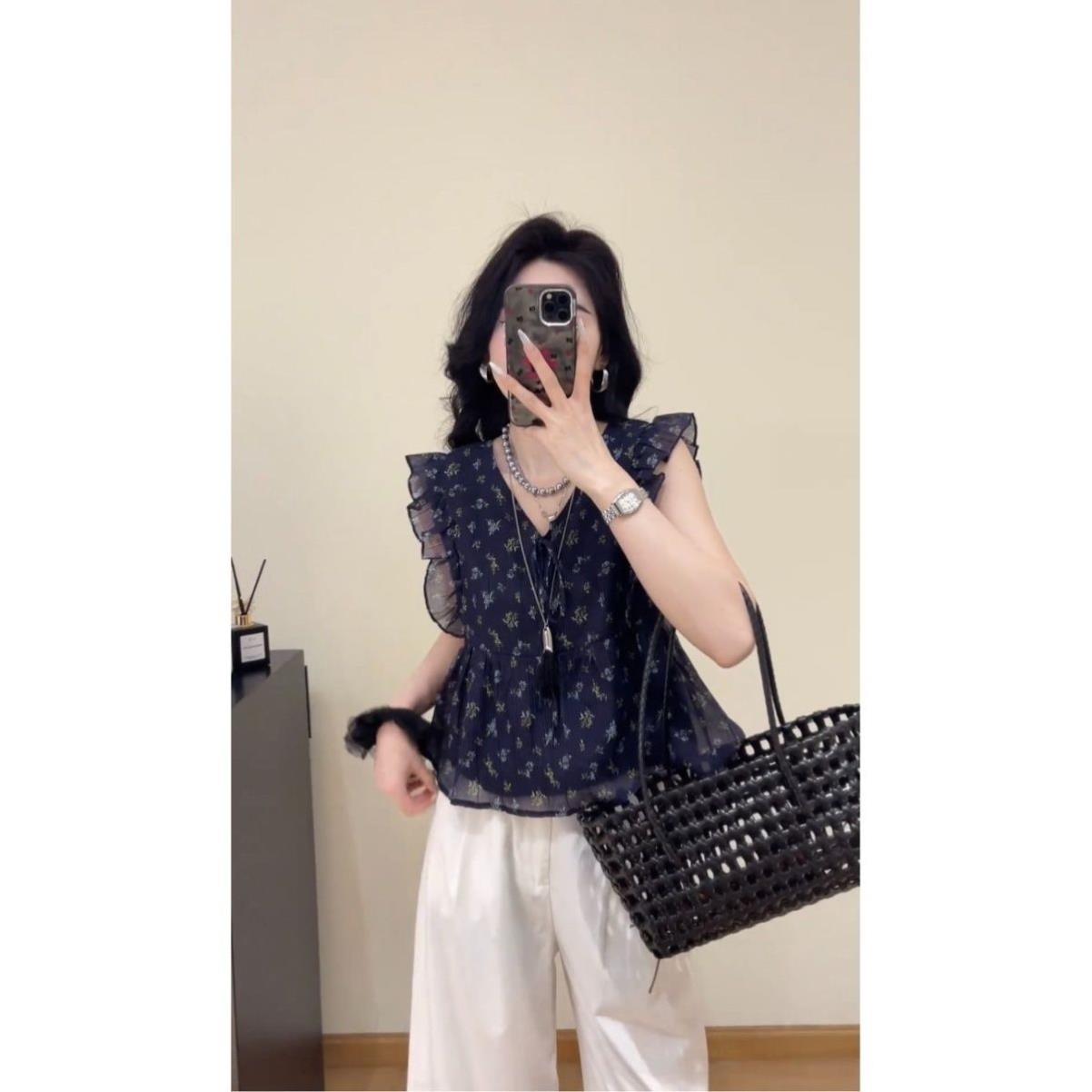 短袖碎花荷叶花边衬衫女2025夏季新款显瘦气质爆款小衫衬衣上衣潮