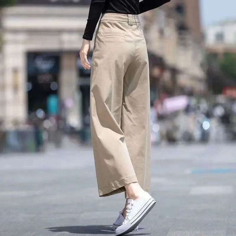 棉布时尚阔腿裤女春夏季薄款大码裤透气休闲裤新款装直筒九分裤