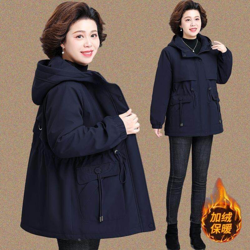 妈妈秋冬加绒外套 中长款派克服 2025新款中老年女加厚风衣