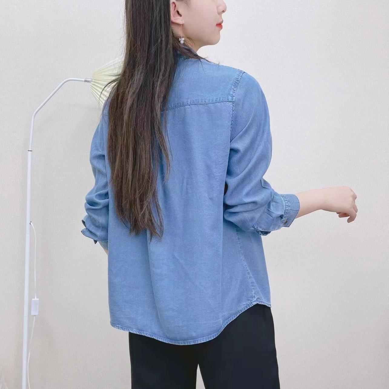 女士高档牛仔衬衫天丝轻薄柔软夏季新款大码宽松衬衣水洗气质长袖