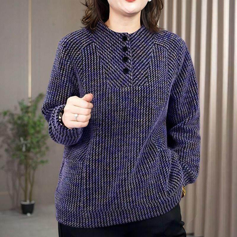 大码中老年妈妈绒衫 气质厚实新款保暖 宽松卫衣上衣加厚