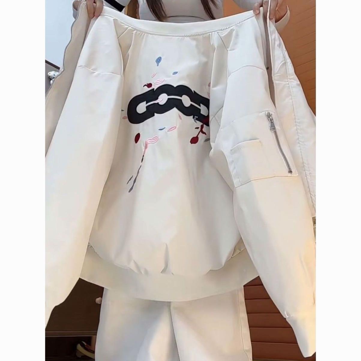 美式高街泼墨刺绣春秋季棒球服女款外套新款潮牌飞行夹克情侣上衣