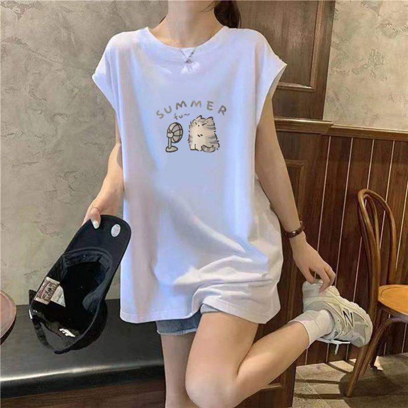 美式复古休闲运动棉无袖坎肩背心女夏大码胖mm遮肉显瘦T恤上衣