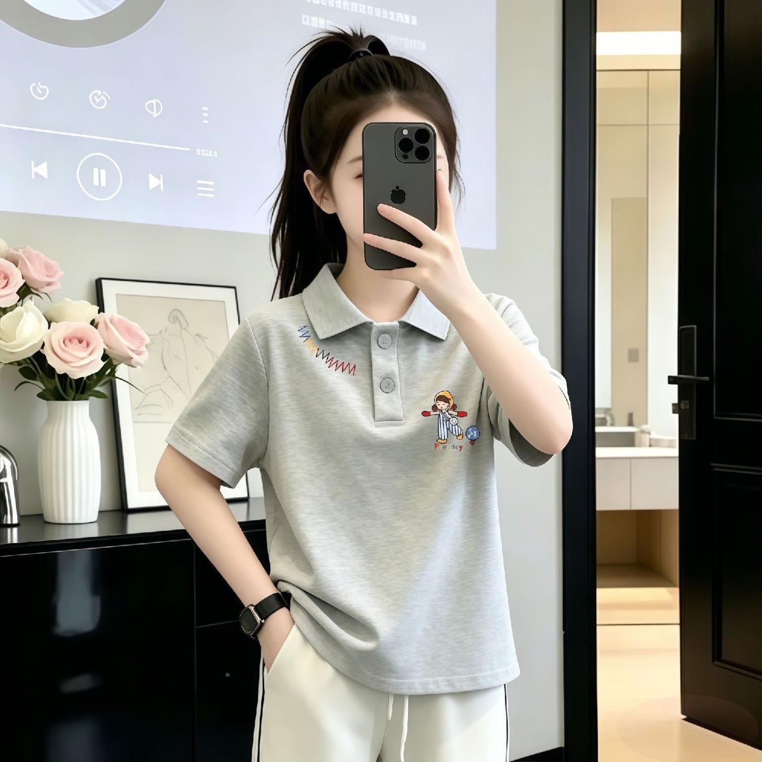 简约个性风衣服女孩t恤短袖POLO衫童装百搭帅气中小童夏季新款T恤