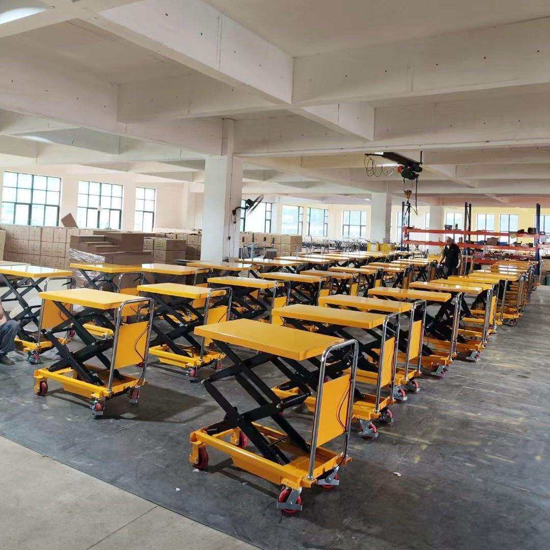 普尔夫350kg移动式平台车手动脚踩模具平台滚筒辊轴风琴罩升降台