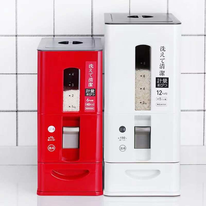 日式米桶按压计量米桶储米箱桌面台式出米桶米罐米仓防虫密封米缸