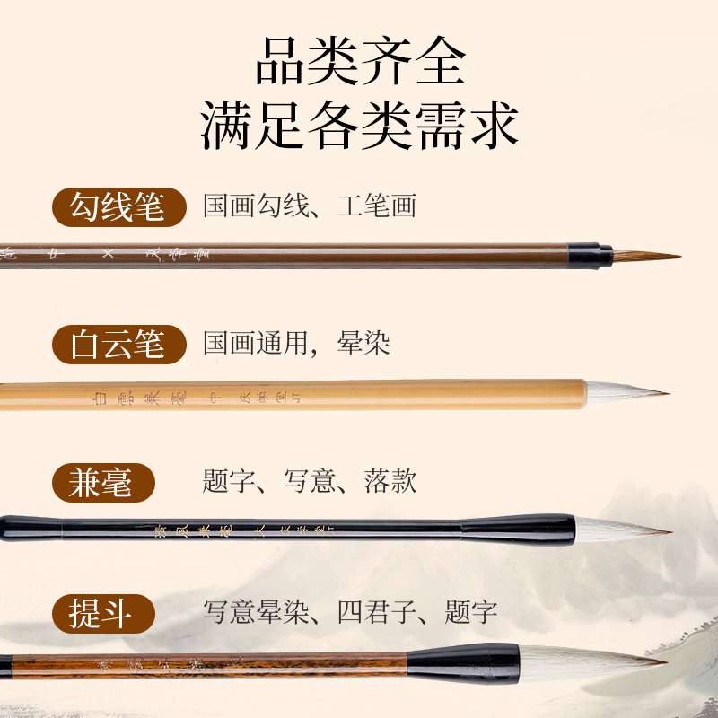 国画毛笔套装工具工笔画初学者专业级兼毫勾线笔水墨山水白描花鸟