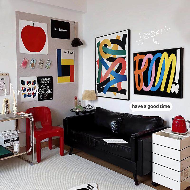 小众简约英文字母办公室装饰画抽象线条书房墙面挂画沙发背景壁画