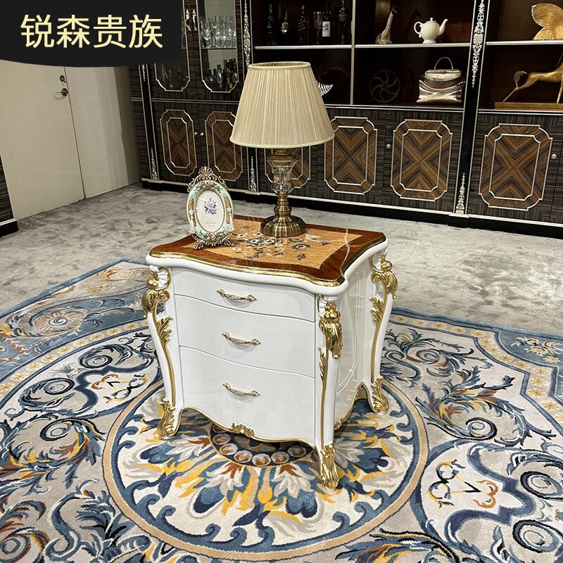 法式实木雕花带抽屉床头柜