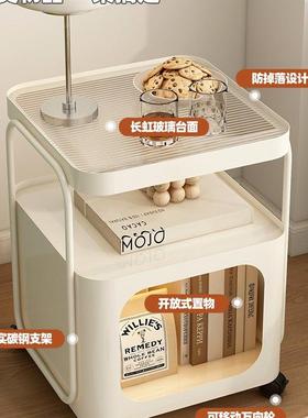 客厅柜小推车沙发边小户型家可用玻璃铁艺茶几柜76320卧室床头移