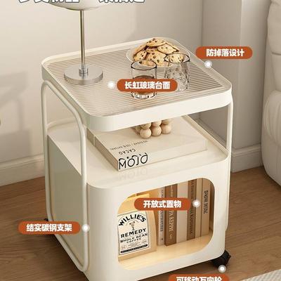 客厅柜小推车沙发边小户型家可用玻璃铁艺茶几柜76320卧室床头移