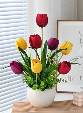 郁金香向日葵仿真套装摆件假花客厅盆摆设小栽餐花桌家JTI居装饰