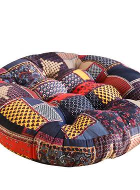 阳台复古圆形布艺坐打坐台43566窗臀垫地板榻榻米飘棉窗蒲团美加