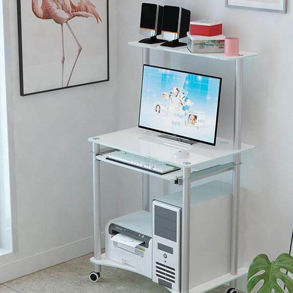 迷你小户型钢化玻璃电脑桌台式桌家用卧室简易约可移动书桌子双层