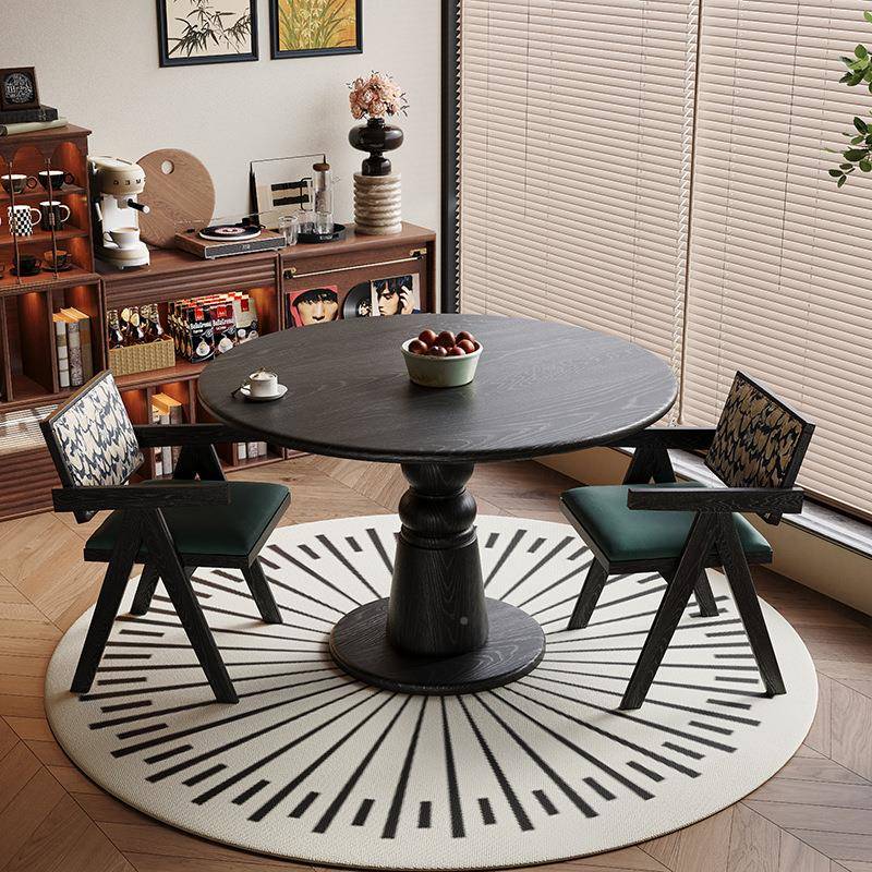 法圆餐式桌中古风白蜡190木形1m实圆木桌家用小户型复古风阳台洽